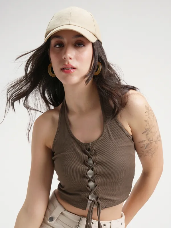 Tokyo Talkies Women Brown Solid Regular Top