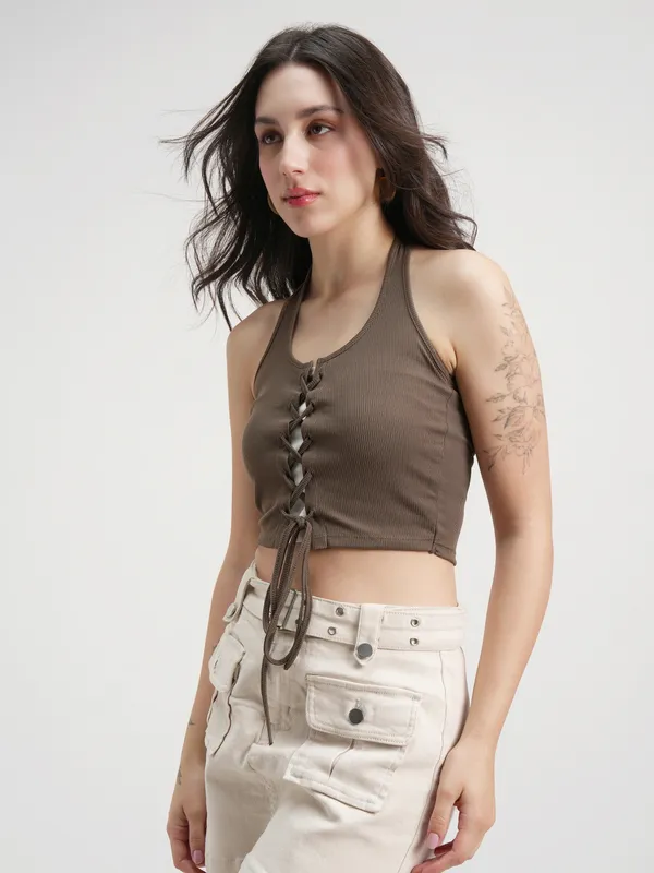 Tokyo Talkies Women Brown Solid Regular Top