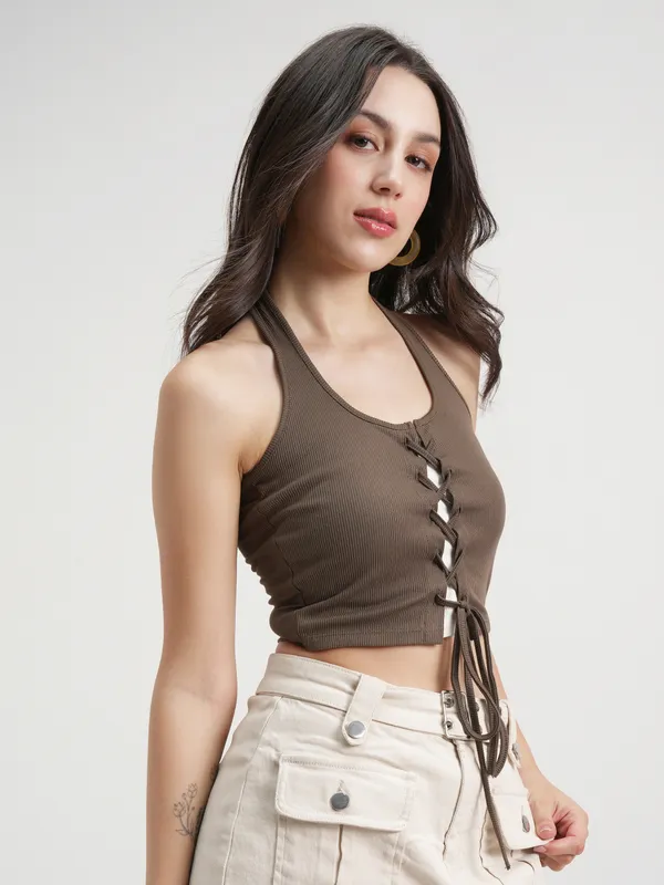 Tokyo Talkies Women Brown Solid Regular Top