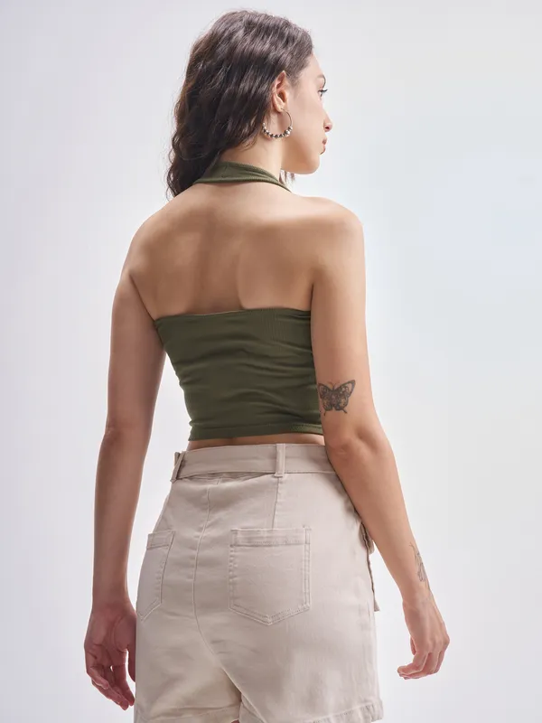 Tokyo Talkies Women Olive Solid Regular Top