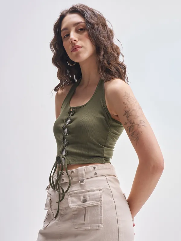 Tokyo Talkies Women Olive Solid Regular Top