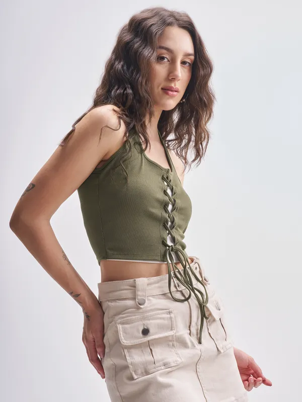 Tokyo Talkies Women Olive Solid Regular Top