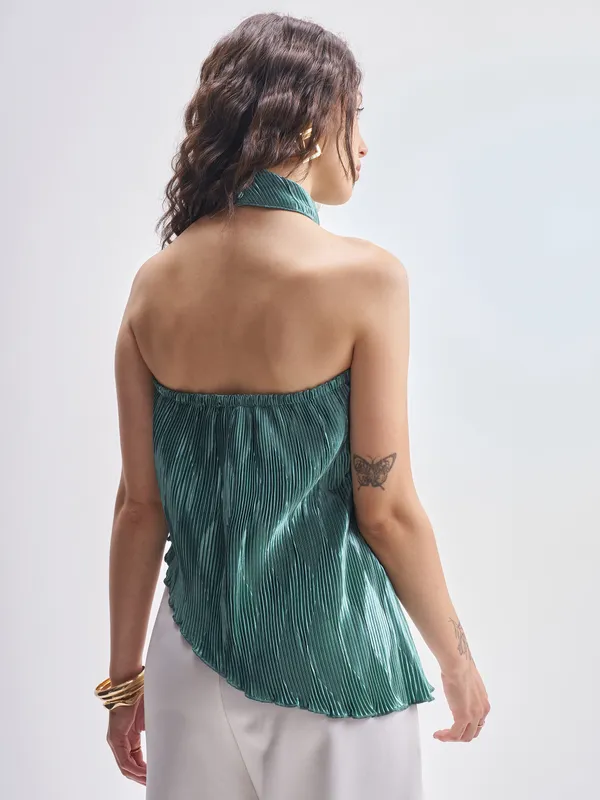 Tokyo Talkies Women Teal Self Design Regular Top