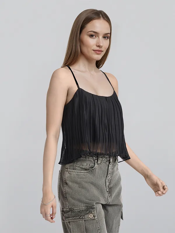 ESPYR By Tokyo Talkies Women Black Striped Regular Top