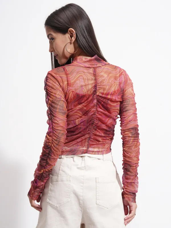 Tokyo Talkies Women Red Printed Regular Top