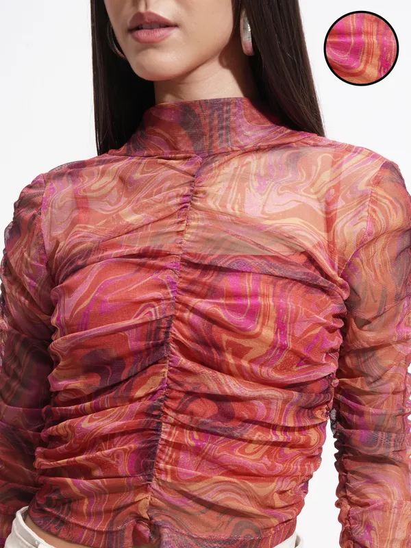 Tokyo Talkies Women Red Printed Regular Top