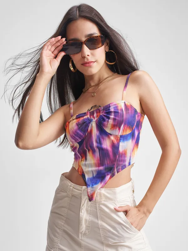 Tokyo Talkies Women Black Printed Fitted Top