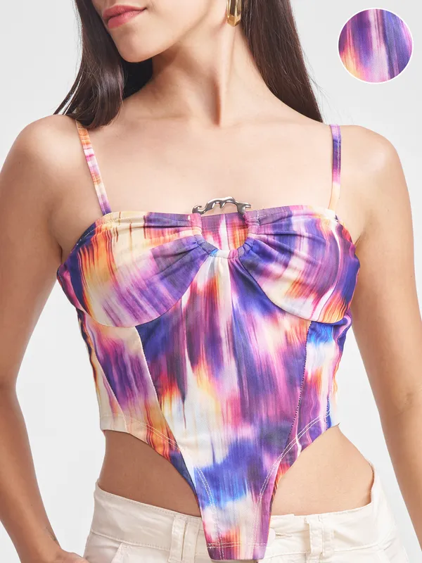 Tokyo Talkies Women Black Printed Fitted Top