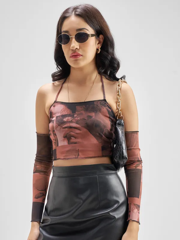 Tokyo Talkies Women Rust Printed Regular Top