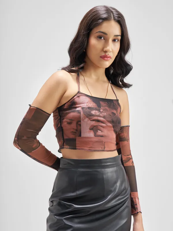 Tokyo Talkies Women Rust Printed Regular Top