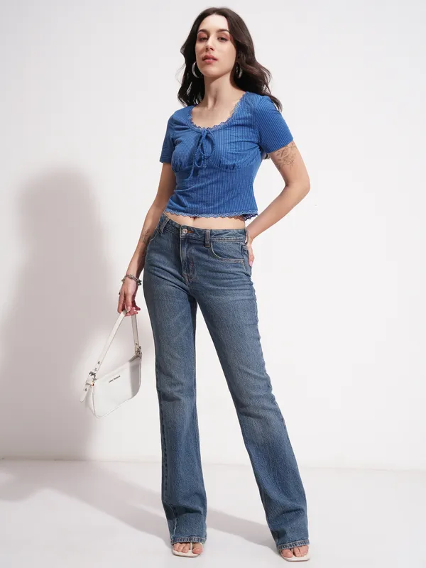 Tokyo Talkies Women Blue Solid Regular Top