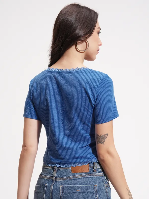 Tokyo Talkies Women Blue Solid Regular Top