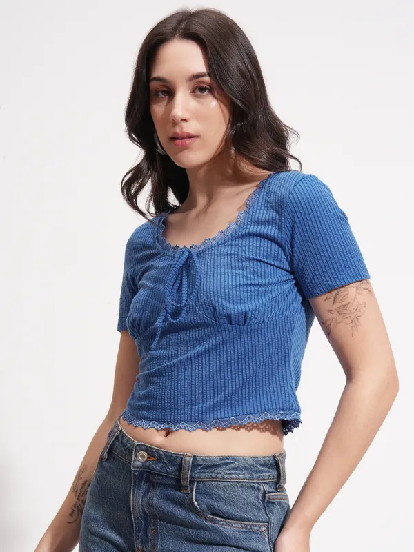 Tokyo Talkies Women Blue Solid Regular Top