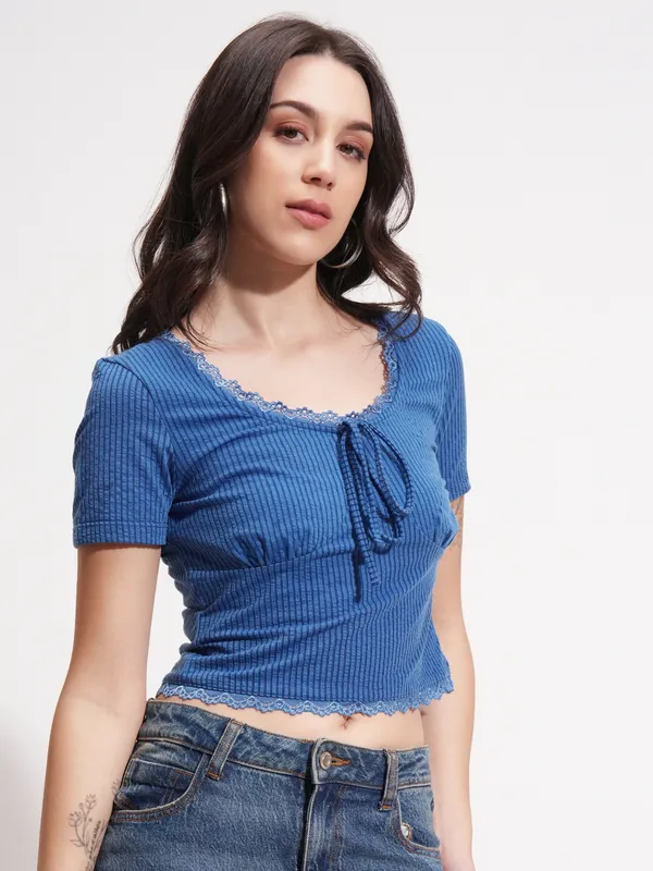 Tokyo Talkies Women Blue Solid Regular Top