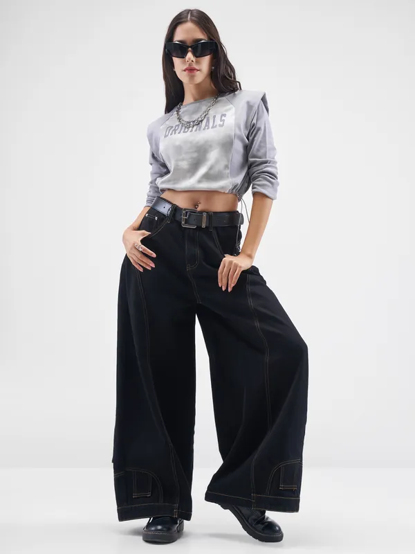 Street By Tokyo Talkies Women Grey Printed Regular Top