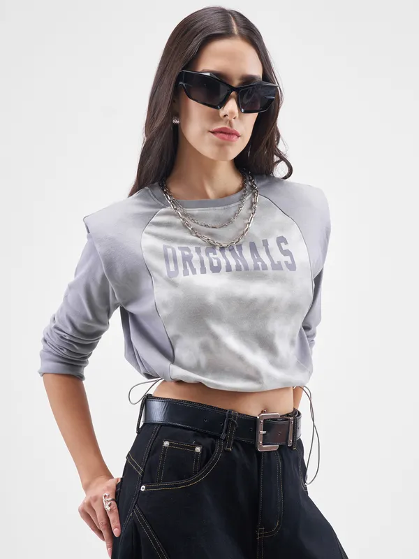 Street By Tokyo Talkies Women Grey Printed Regular Top