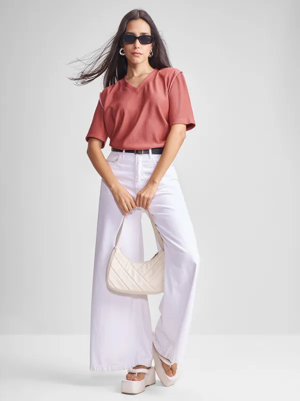 Tokyo Talkies Women Rust Solid Regular Top