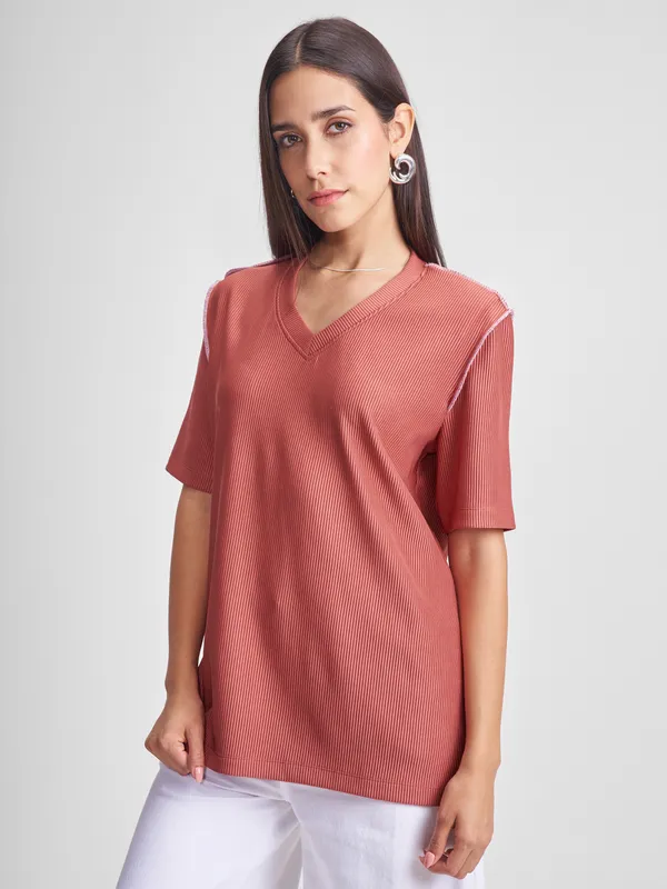 Tokyo Talkies Women Rust Solid Regular Top