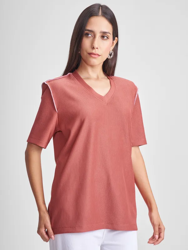Tokyo Talkies Women Rust Solid Regular Top