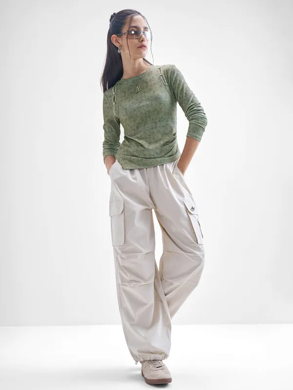 Street By Tokyo Talkies Women Olive Solid Shirt Style Top