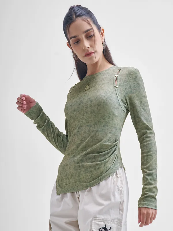 Street By Tokyo Talkies Women Olive Solid Shirt Style Top