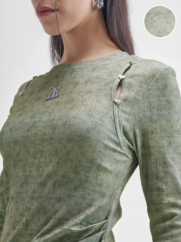 Street By Tokyo Talkies Women Olive Solid Shirt Style Top