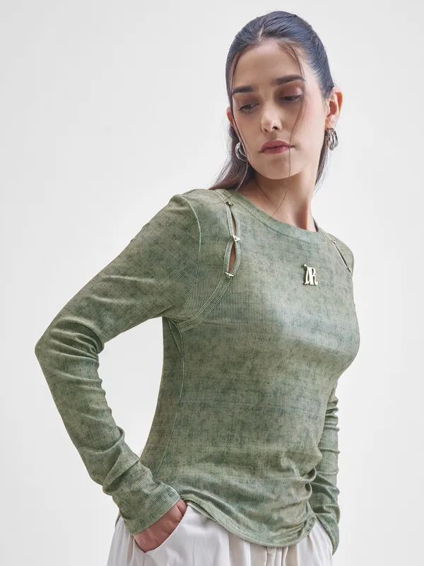 Street By Tokyo Talkies Women Olive Solid Shirt Style Top