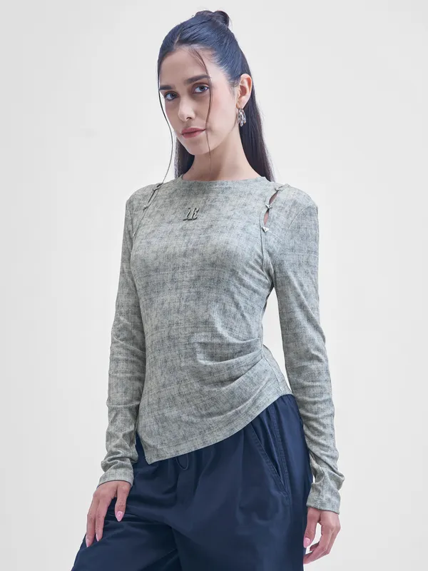 Street By Tokyo Talkies Women Grey Printed Shirt Style Top