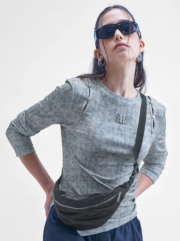 Street By Tokyo Talkies Women Grey Printed Shirt Style Top