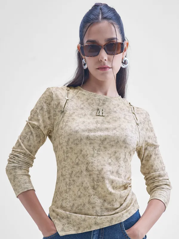 Street By Tokyo Talkies Women Brown Printed Shirt Style Top