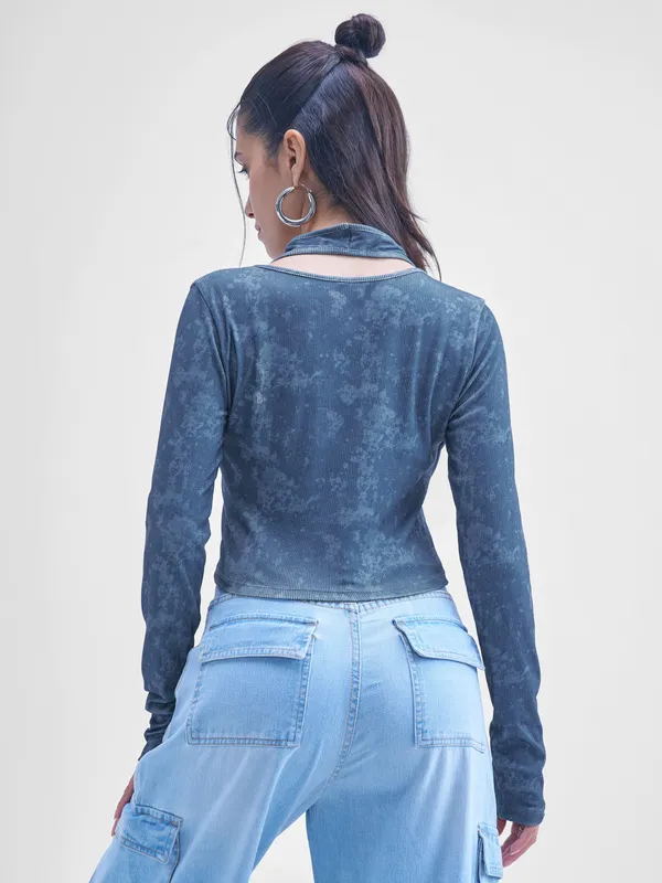 Street By Tokyo Talkies Women Blue Printed Shirt Style Top