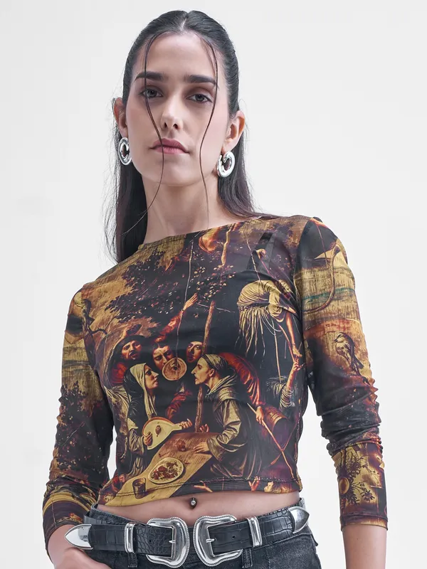 Printed Shirt Style Top