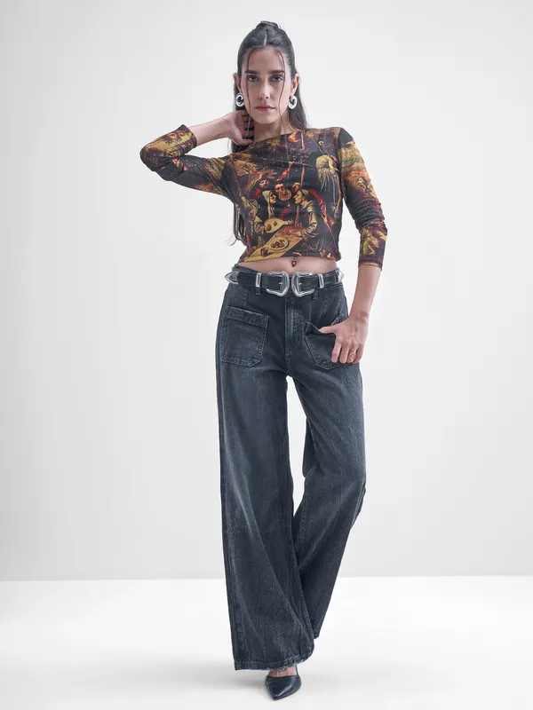 Printed Shirt Style Top