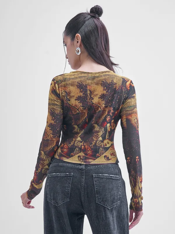 Printed Shirt Style Top