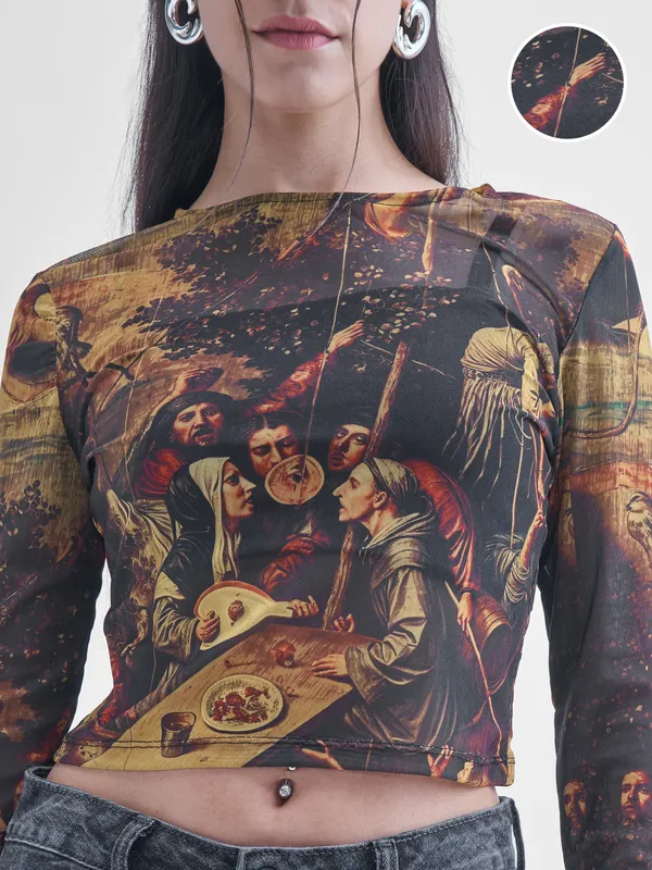 Printed Shirt Style Top