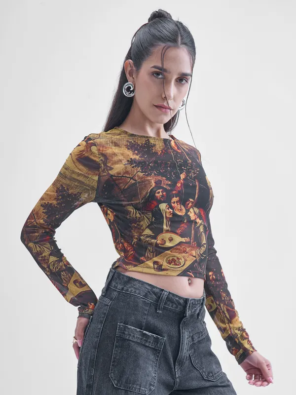 Printed Shirt Style Top