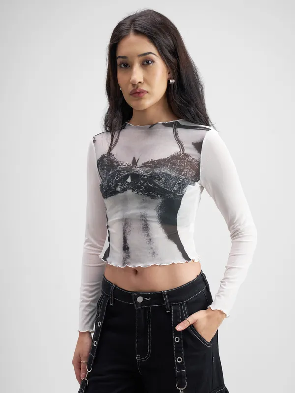 Tokyo Talkies Women Off White Printed Regular Top