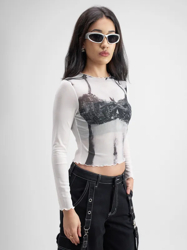 Tokyo Talkies Women Off White Printed Regular Top