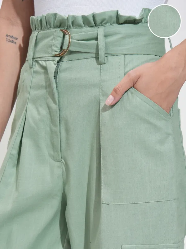  Tokyo Talkies Women Green Solid Regular Fit Casual Trousers