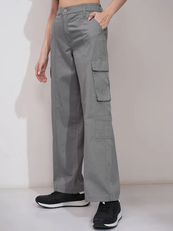 Tokyo Talkies Women Grey Straight Fit Solid Cargos