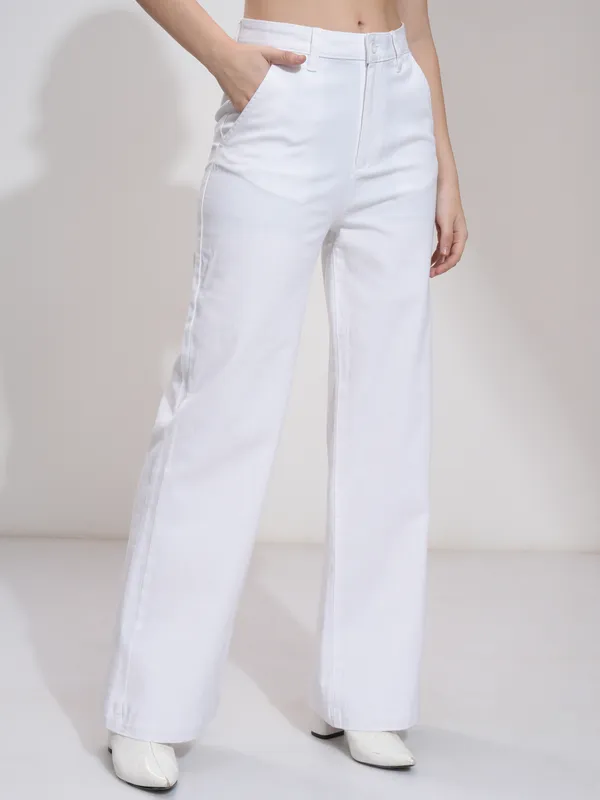 Solid Flared Casual Trouser