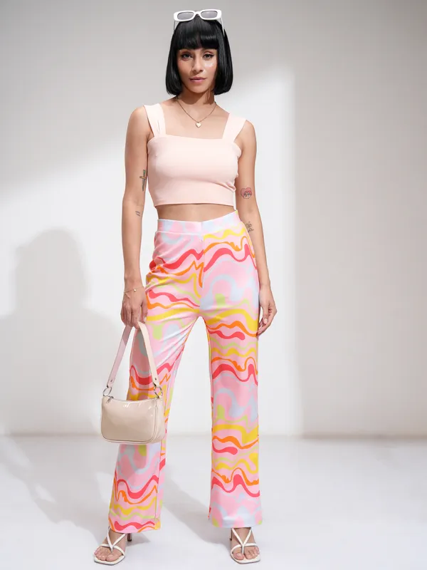 Tokyo Talkies Women Pink Printed Slim Fit Casual Trouser