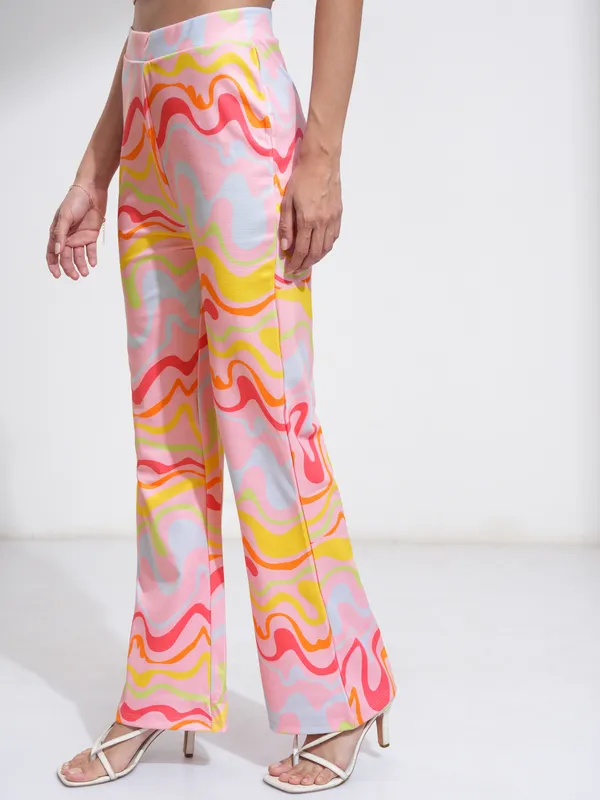 Tokyo Talkies Women Pink Printed Slim Fit Casual Trouser