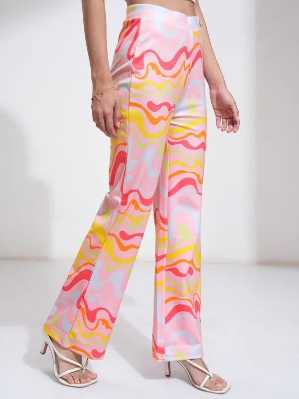Tokyo Talkies Women Pink Printed Slim Fit Casual Trouser