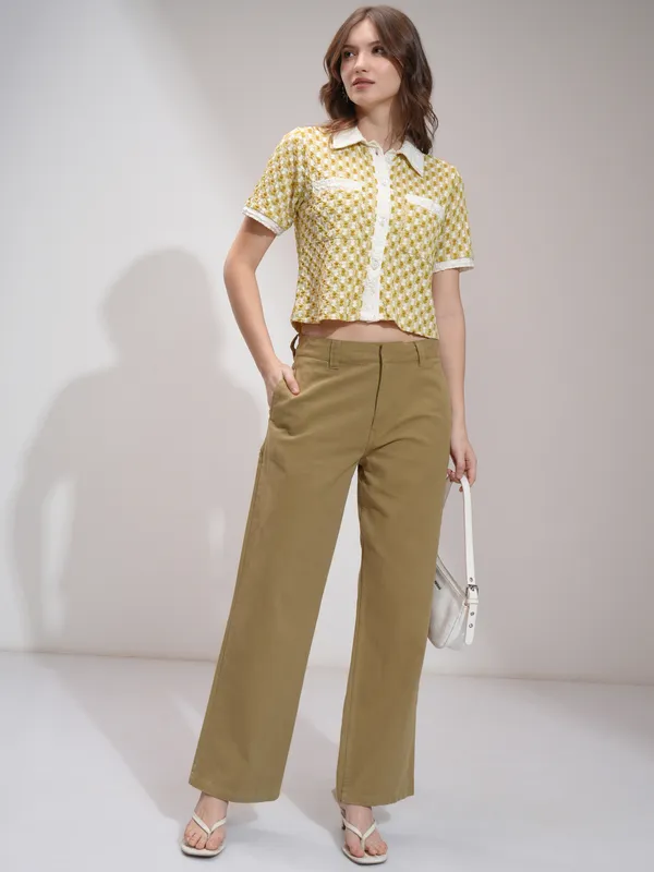 Tokyo Talkies Women Khaki Solid Flared Casual Trouser