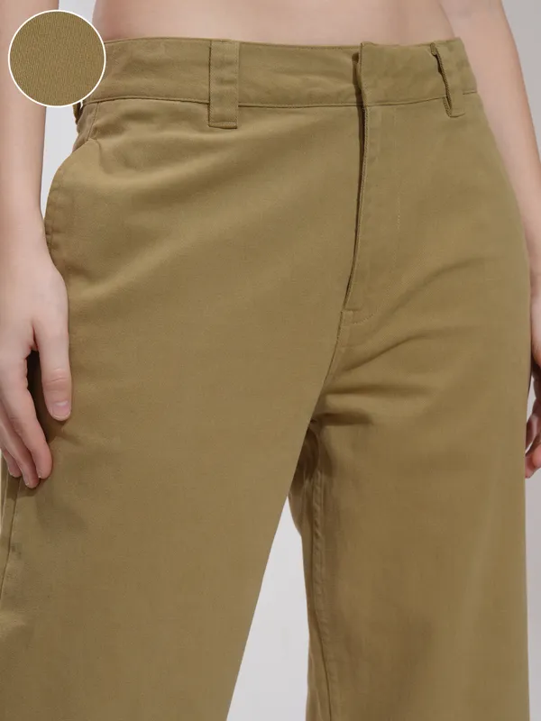 Tokyo Talkies Women Khaki Solid Flared Casual Trouser