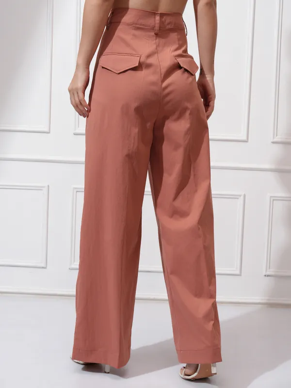 Tokyo Talkies Women Rust Solid Regular Fit Casual Trouser