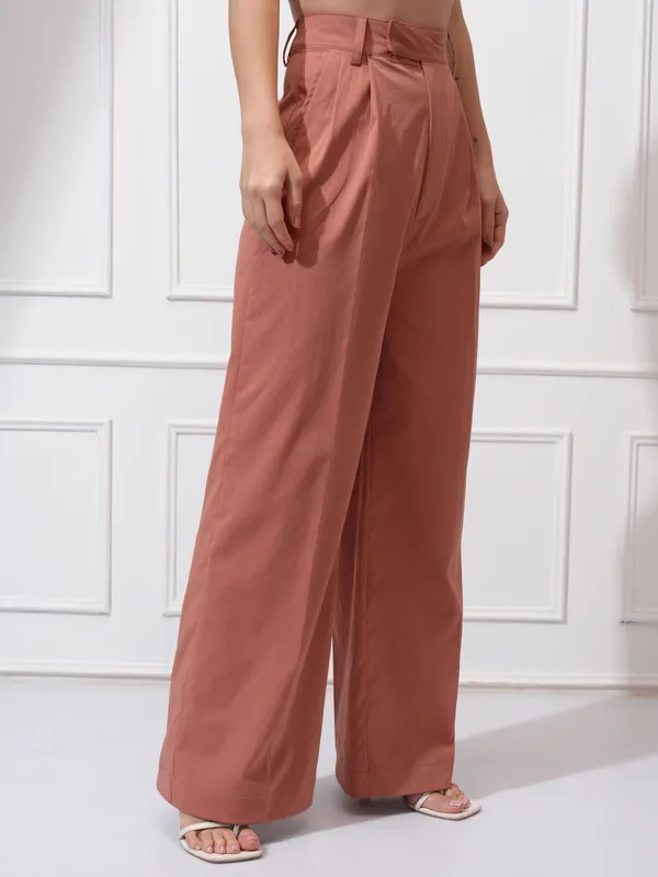 Tokyo Talkies Women Rust Solid Regular Fit Casual Trouser