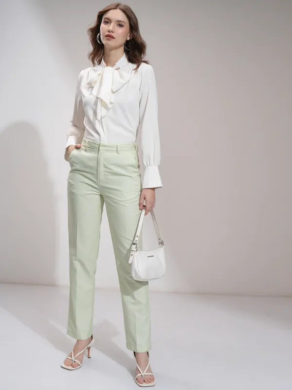 Tokyo Talkies Women Green Solid Regular Fit Formal Trousers