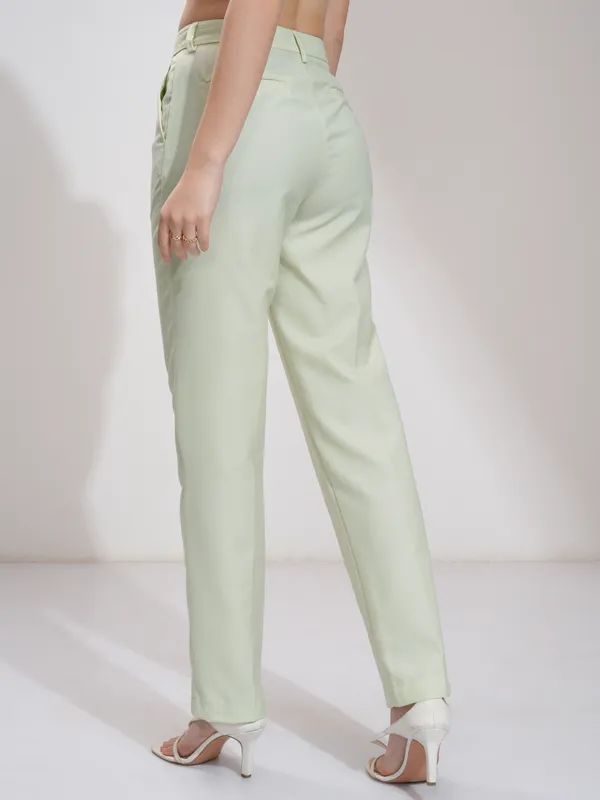 Tokyo Talkies Women Green Solid Regular Fit Formal Trousers